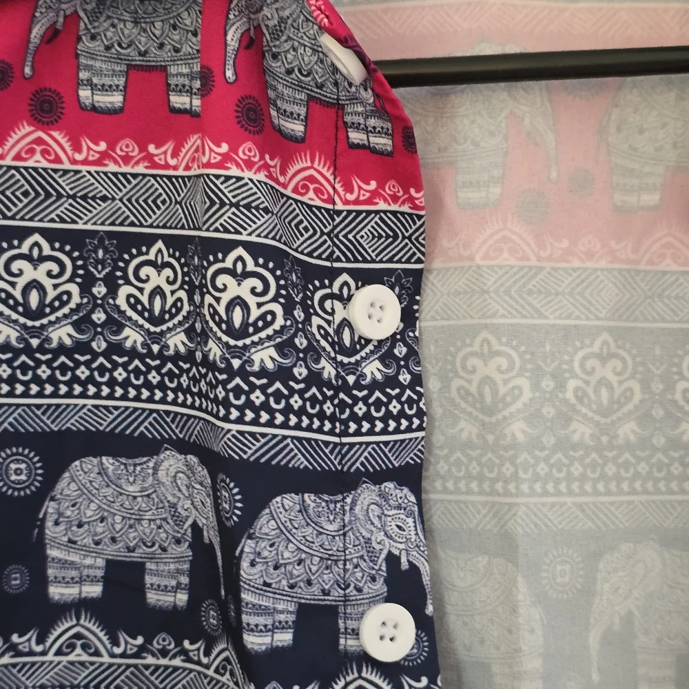 Kids Blue And Pink Elephant Print Shirt